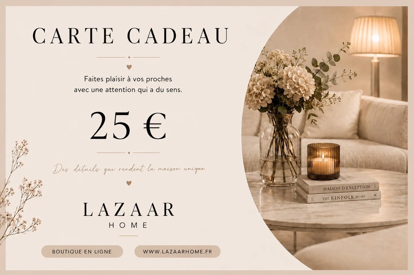 Carte cadeau Maisons du Monde posée sur une table en bois avec sa zone grise à gratter