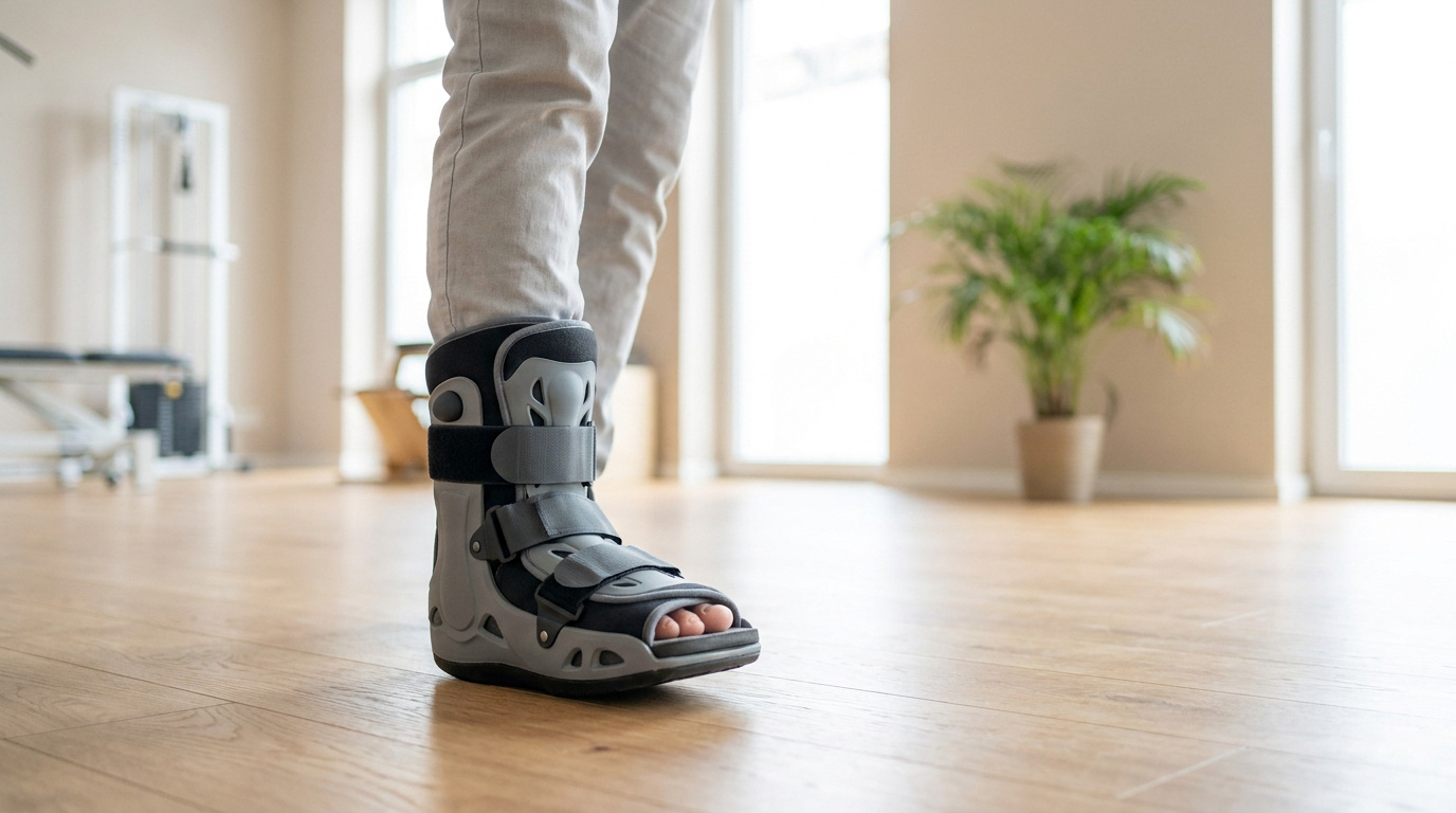 Botte de marche orthopédique ajustée au pied et à la cheville avec sangles et semelle antidérapante